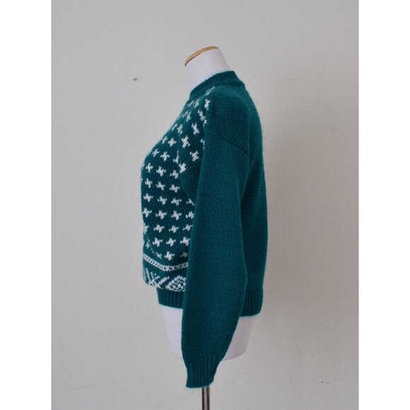Vintage 90s Mock-neck Emerald‎ Green Acrylic Sweater size P-M - Picture 2 of 10
